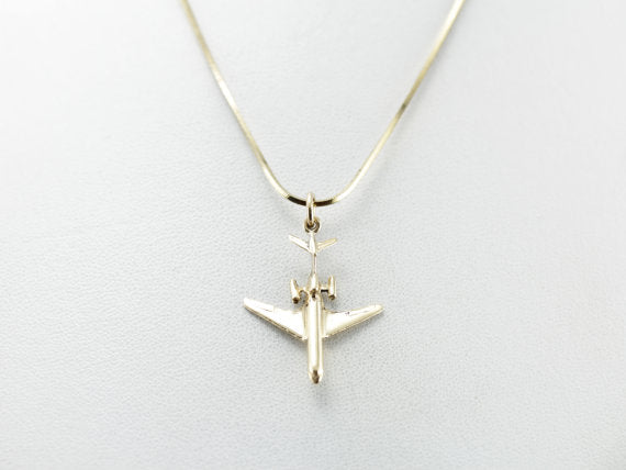 Fly the Friendly Skies! Vintage Airplane Charm or Pendant in Yellow Gold