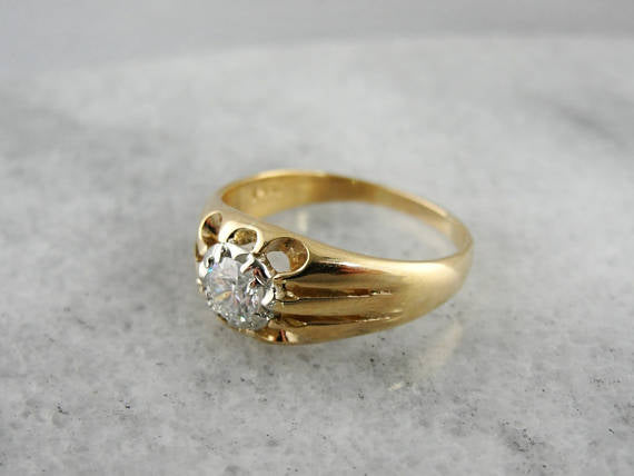 Anillo de compromiso con solitario Belcher de diamantes vintage