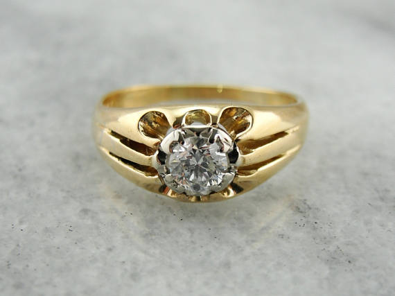 Anillo de compromiso con solitario Belcher de diamantes vintage