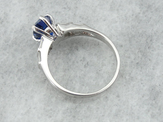 Ceylon Sapphire Diamond Platinum Engagement Ring