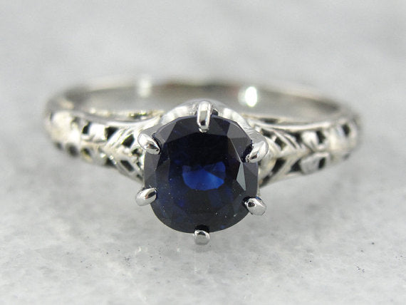 Art Deco Sapphire White Gold Filigree Engagement Ring - Market Square ...