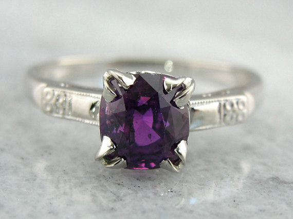 Deep True Pink Sapphire White Gold Engagement Ring