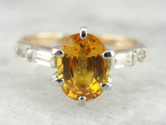 Golden Sapphire Diamond Engagement Ring