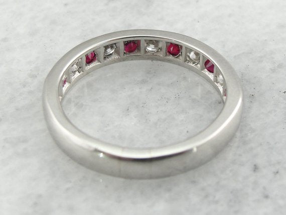 Classic Platinum Diamond and Ruby Channel Set Wedding Band