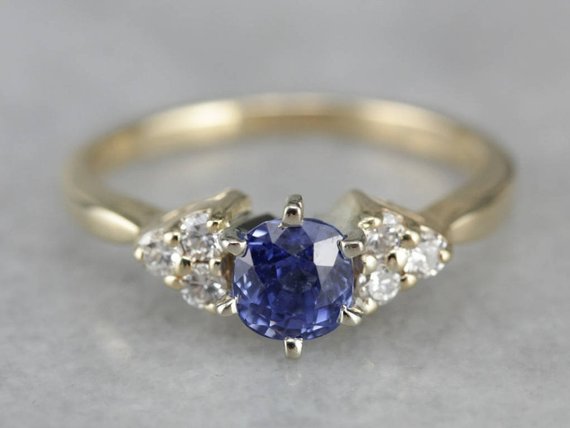 Natural Sapphire and Diamond Engagement Ring