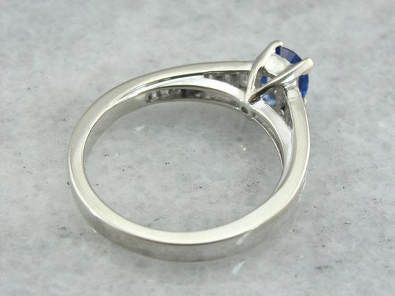 Sapphire and Diamond Engagement Ring in White Gold