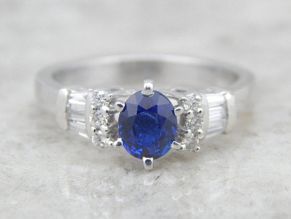 Fine Ceylon Sapphire, Platinum and Diamond Lady&#39;s Ring