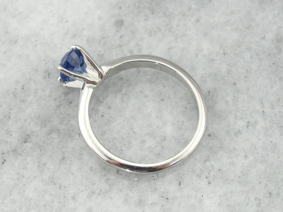 Tapered Platinum Sapphire Solitaire Ring