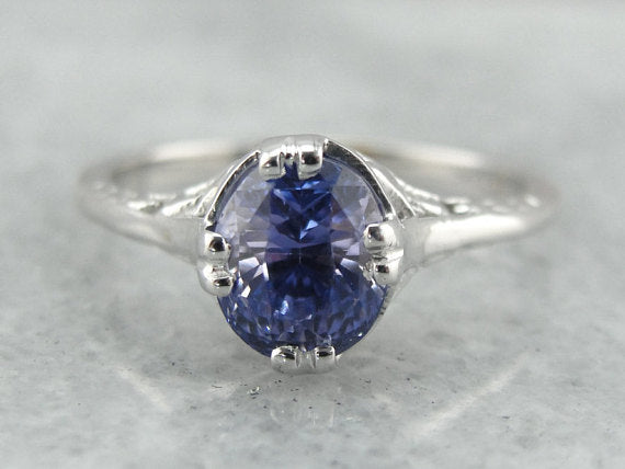 Floral Filigree Engagement Ring, Sapphire Solitaire, Lilac Sapphire