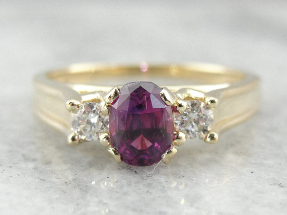 Raspberry Pink Sapphire and Diamond Engagement Ring