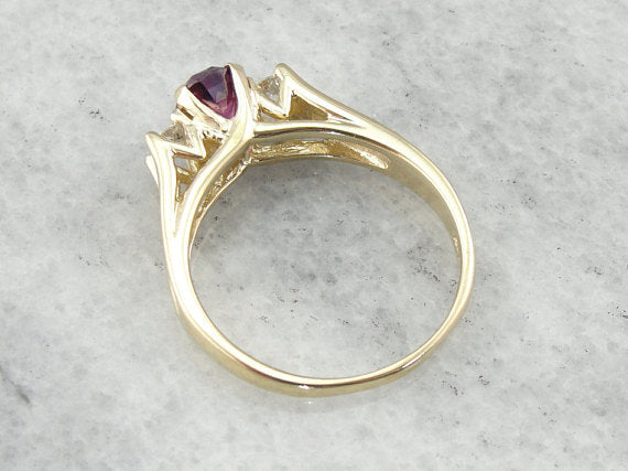 Raspberry Pink Sapphire and Diamond Engagement Ring