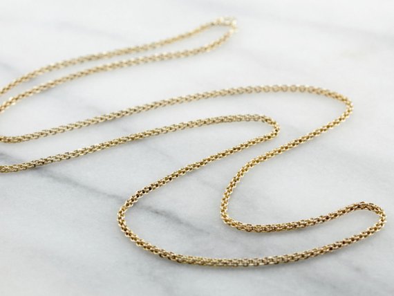 Long Woven Yellow Gold Chain, Gorgeous Vintage Opera Length Chain