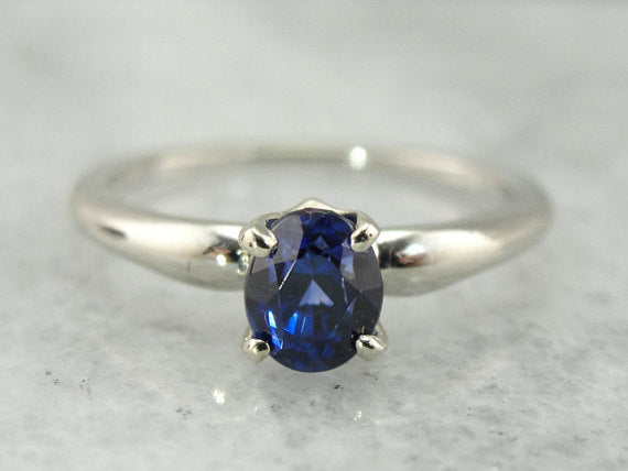 Blue Ceylon Sapphire White Gold Solitaire Engagement Ring