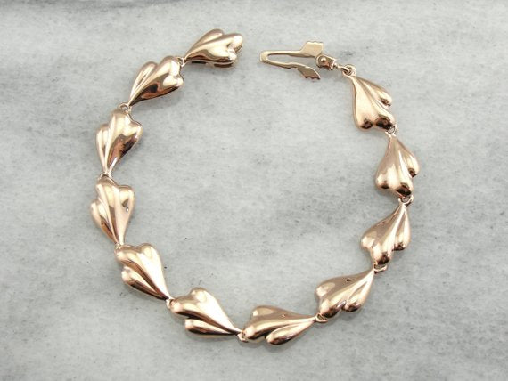 Vintage Rose Gold Bracelet with Polished Leaf Theme