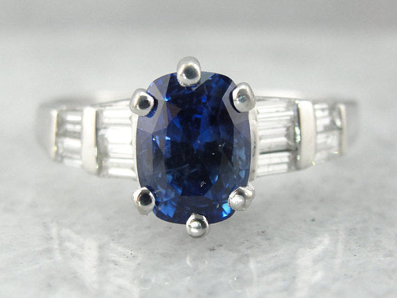 Ceylon Sapphire Diamond Platinum Engagement Ring