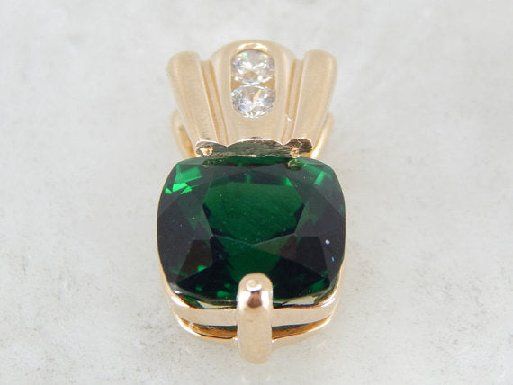 Rare Chrome Tourmaline set in a Modernist Diamond Pendant