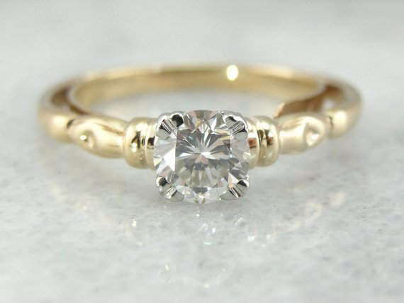 1950&#39;s Decorative Solitaire Diamond Engagement Ring