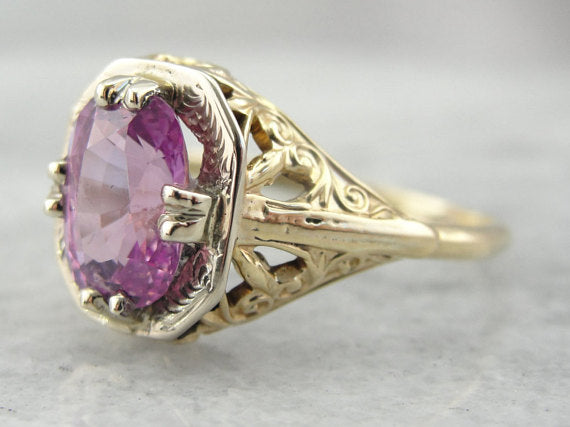 Art Nouveau Filigree Ring with Pink Sapphire