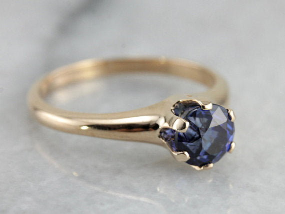 Benchmark Quality Ceylon Sapphire in Versatile Antique Gold Engagement Solitaire Ring