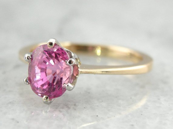 Pink Sapphire in Vintage Solitaire Mounting, Engagement Ring