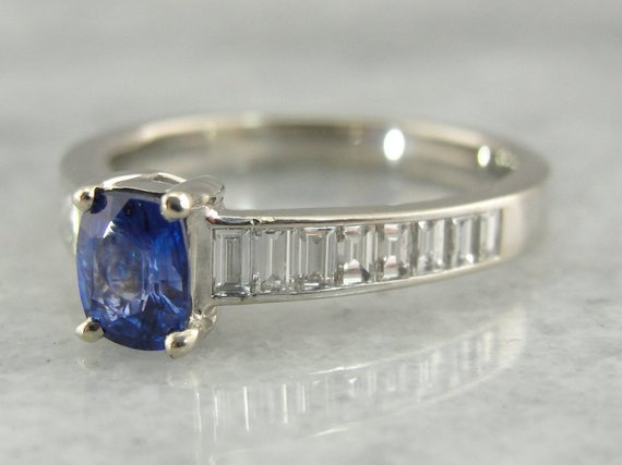 Sapphire and Diamond Engagement Ring in White Gold