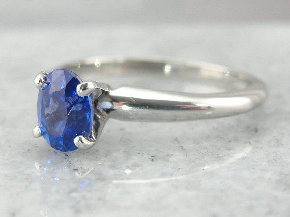 Tapered Platinum Sapphire Solitaire Ring