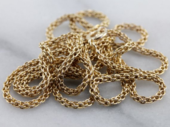 Long Woven Yellow Gold Chain, Gorgeous Vintage Opera Length Chain