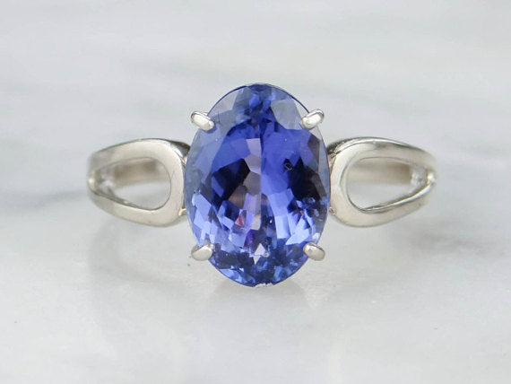 Minimalist Modern Tanzanite Engagement Ring in White Gold