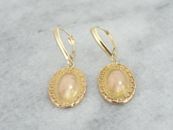 Upcycled Victorian Oval Gold Drop Earrings