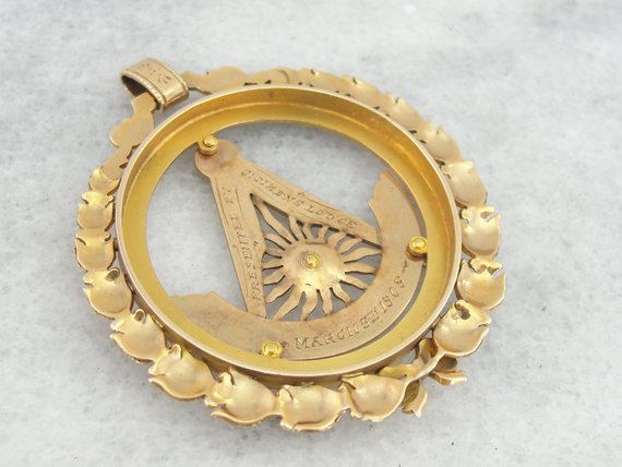 Large Antique Masonic Medal Gold Pendant