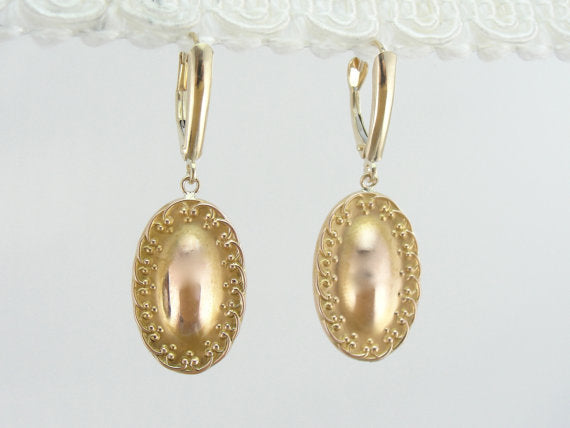 Upcycled Victorian Oval Gold Drop Earrings