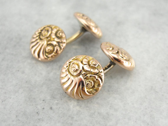 Rose Gold Victorian Cufflinks with Cornucopia Motif