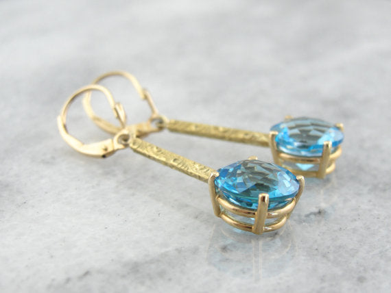 Gorgeous Blue Topaz Earrings Antique Art Deco Drops Pierced