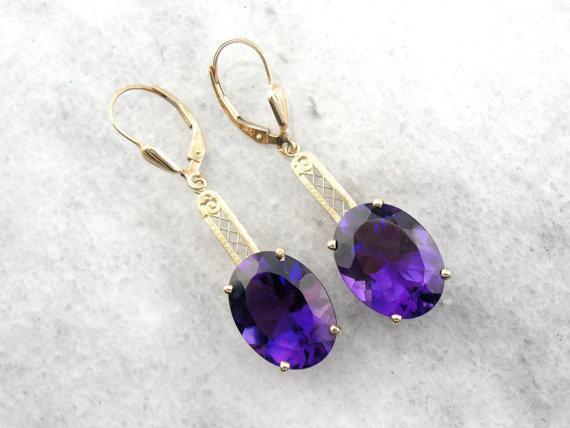 Outstanding Amethyst in Filigree Drop Earrings, Handmade