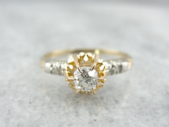 Handmade Old Mine Cut Diamond Engagement Ring