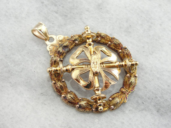 Rosy Yellow Gold Antique Masonic Pendant