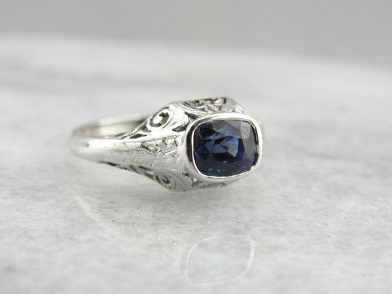 Art Deco Fine Sapphire Engagement Ring