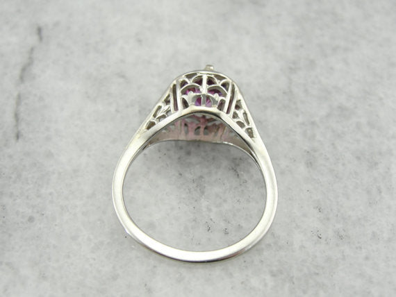 Pink Sapphire in a Classic Filigree Art Deco Engagement Ring