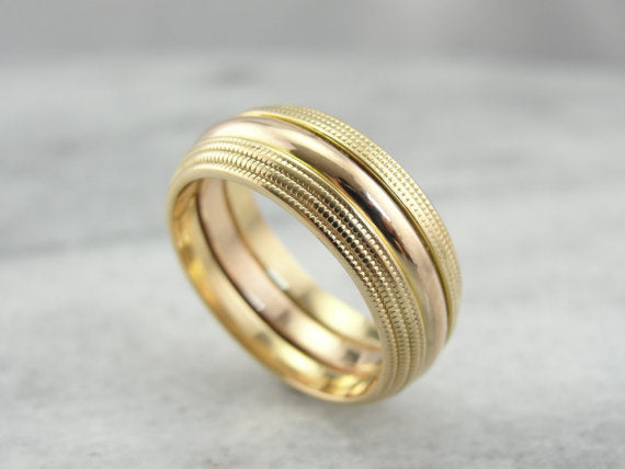 Vintage Jabel Two Toned Yellow and Rose Gold Wedding Band