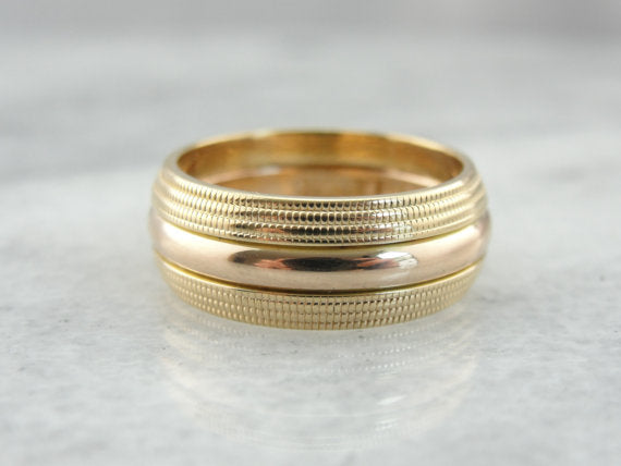 Vintage Jabel Two Toned Yellow and Rose Gold Wedding Band