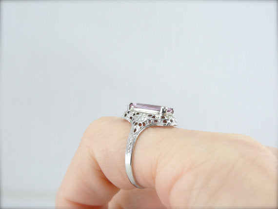 Pale Pink Sapphire in Art Deco Filigree Ring