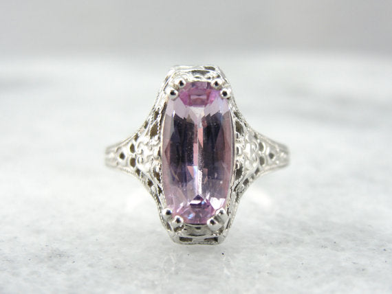 Pale Pink Sapphire in Art Deco Filigree Ring