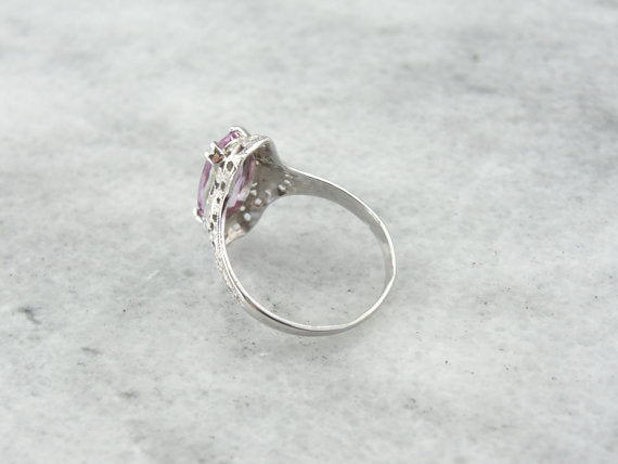 Pale Pink Sapphire in Art Deco Filigree Ring