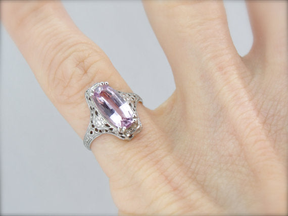 Pale Pink Sapphire in Art Deco Filigree Ring