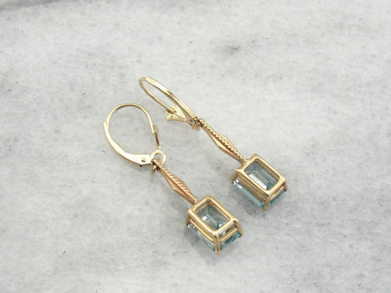 Vintage Drop Bar Blue Zircon Earrings