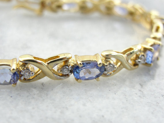 Blue Tanzanite and Diamond Tennis Bracelet