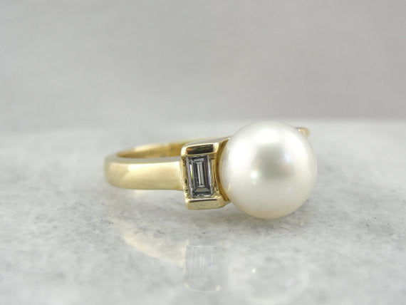 Pearl and Baguette Diamond Cocktail Ring - Market Square Jewelers