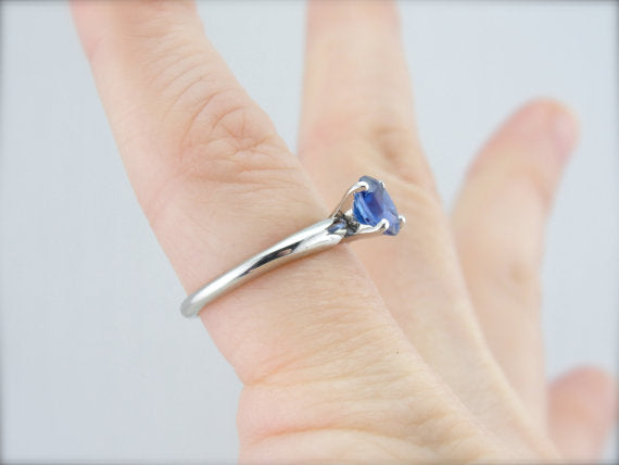 Tapered Platinum Sapphire Solitaire Ring