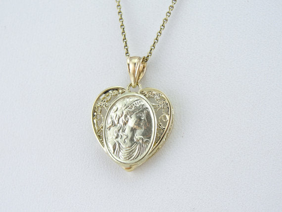 Greek Woman's Relief in Filigree Heart Pendant