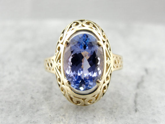 Large Purple Tanzanite Filigree Cocktail Ring